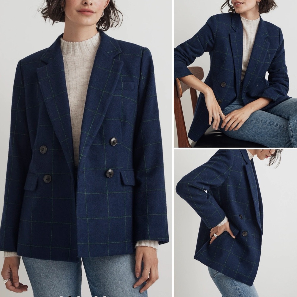 Madewell The Rosedale Blazer in Fresh Blueberry Plaid Wool Blend Size 00
